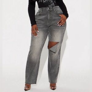 High Waisted Distressed Straight Leg Gray Denim Jeans Size 11